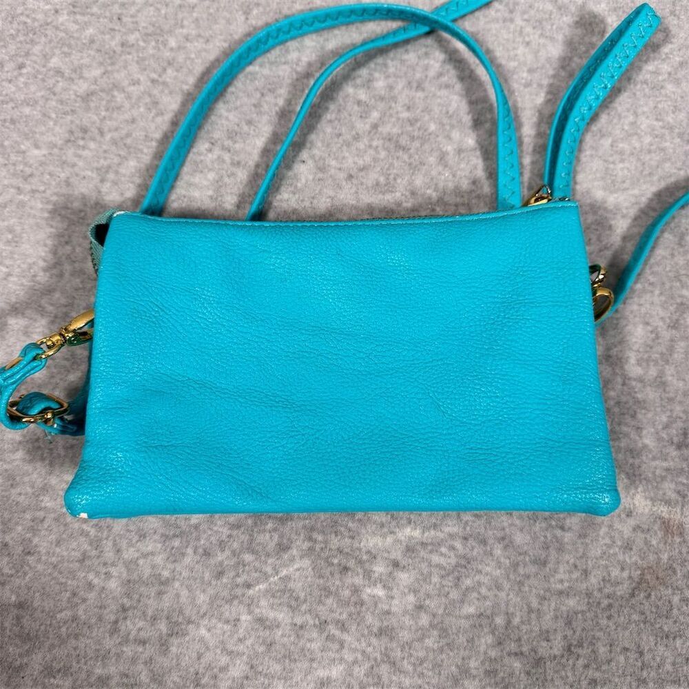 Shara Porter Small Aqua Crossbody Bag with Black Cat Print Adjustable Strap - Picture 4 of 16